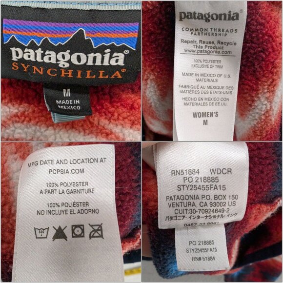 Patagonia Synchilla Snap T Fleece Jacket Womens Red Blue Wild Desert Aztec Sz M - Picture 4 of 9